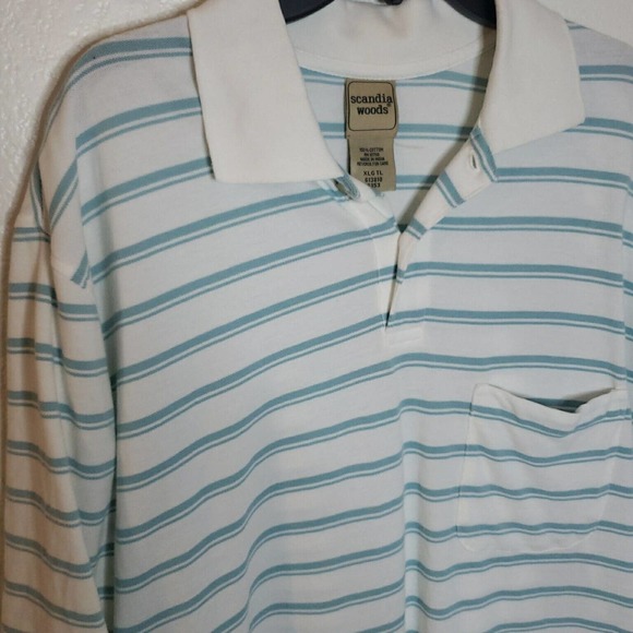 Scandia Woods Short Sleeve Pocket Polo Shirt Mens XLT Tall White Blue Striped - Picture 2 of 7